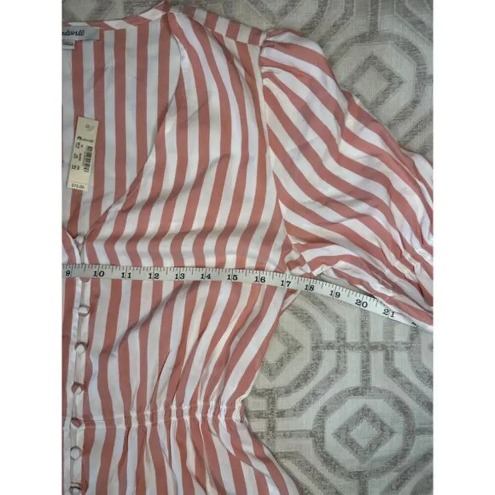 Madewell  White‎ Striped Button Front Peplum Top Puff Sleeve V-Neck NWT XS